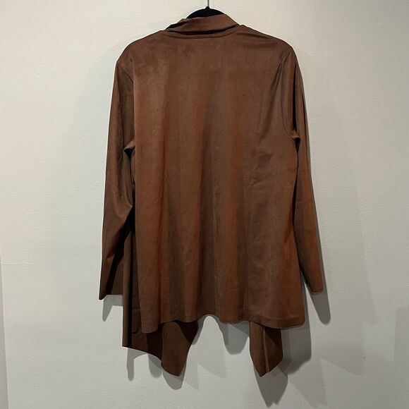 Soft Surroundings Jacket Women’s 1X Shape Drape Brown Faux Suede Waterfall - Picture 2 of 7